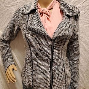 Tweed Zip-Up Biker/Blazer Jacket with Pockets